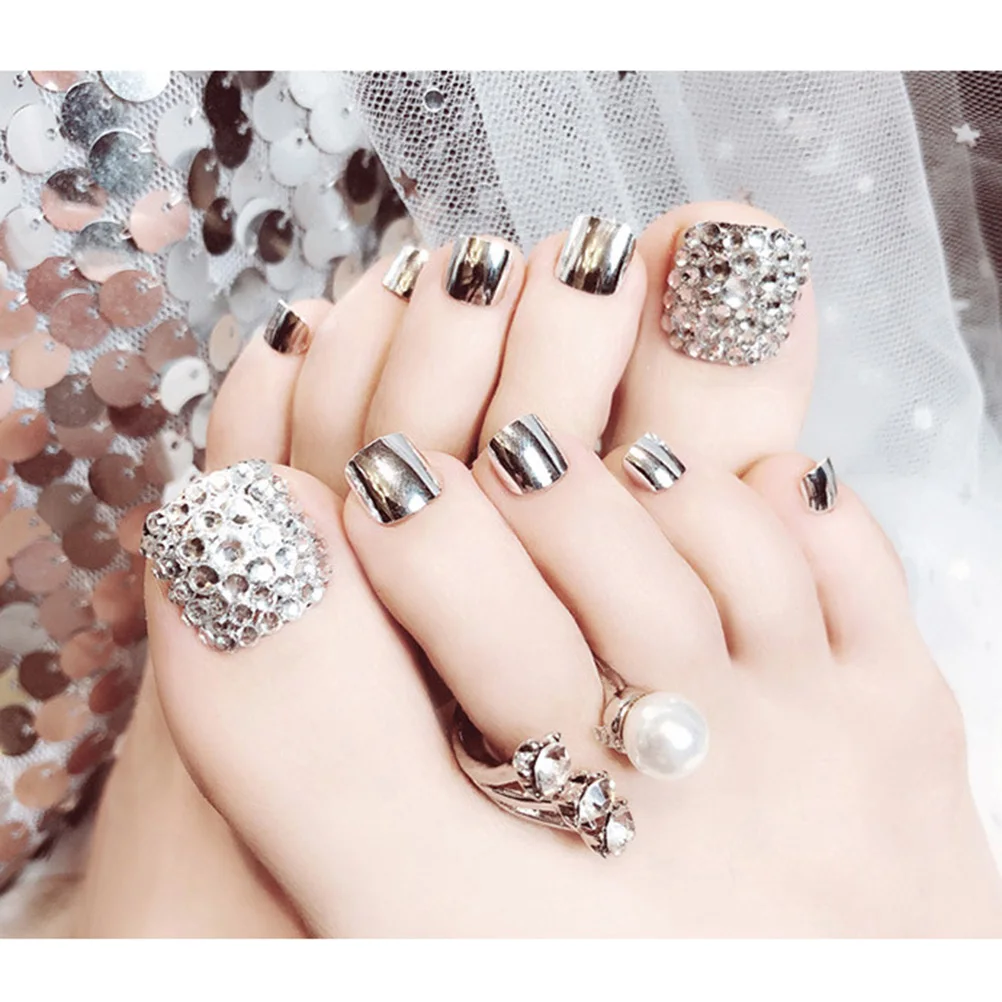 

24 Pcs Artificial Toenails Fake Nails Summer Tips Women Manicure Nail Brilliant Easy Apply Comfortable Fit