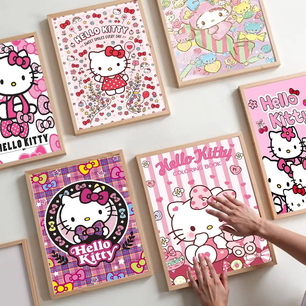 Cartoon H-HelloS K-KittyS Anime Posters Sticky Whitepaper Sticker DIY Room Bar Cafe Kawaii Room Decor