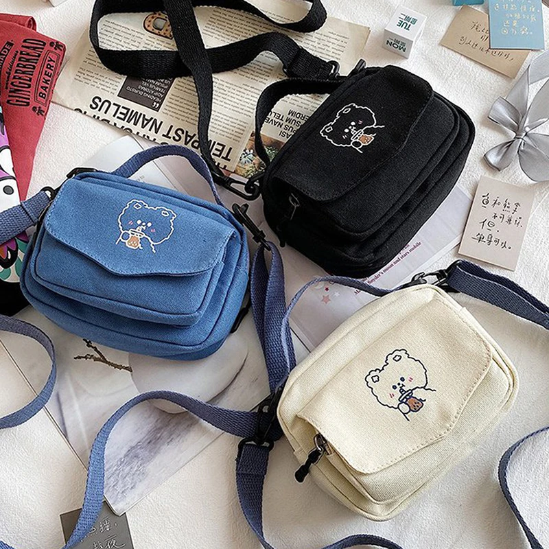 

Small Women Canvas Shoulder Bags Korean Cartoon Print Fashion Mini Cloth Handbags Phone Crossbody Bag for Cute Girl 2022 Purse