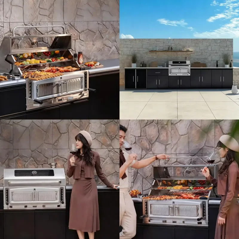 Stainless Steel Modern Outdoor Kitchen Built-in Silver Grill Electronic Ignition Folding Design Eco-friendly