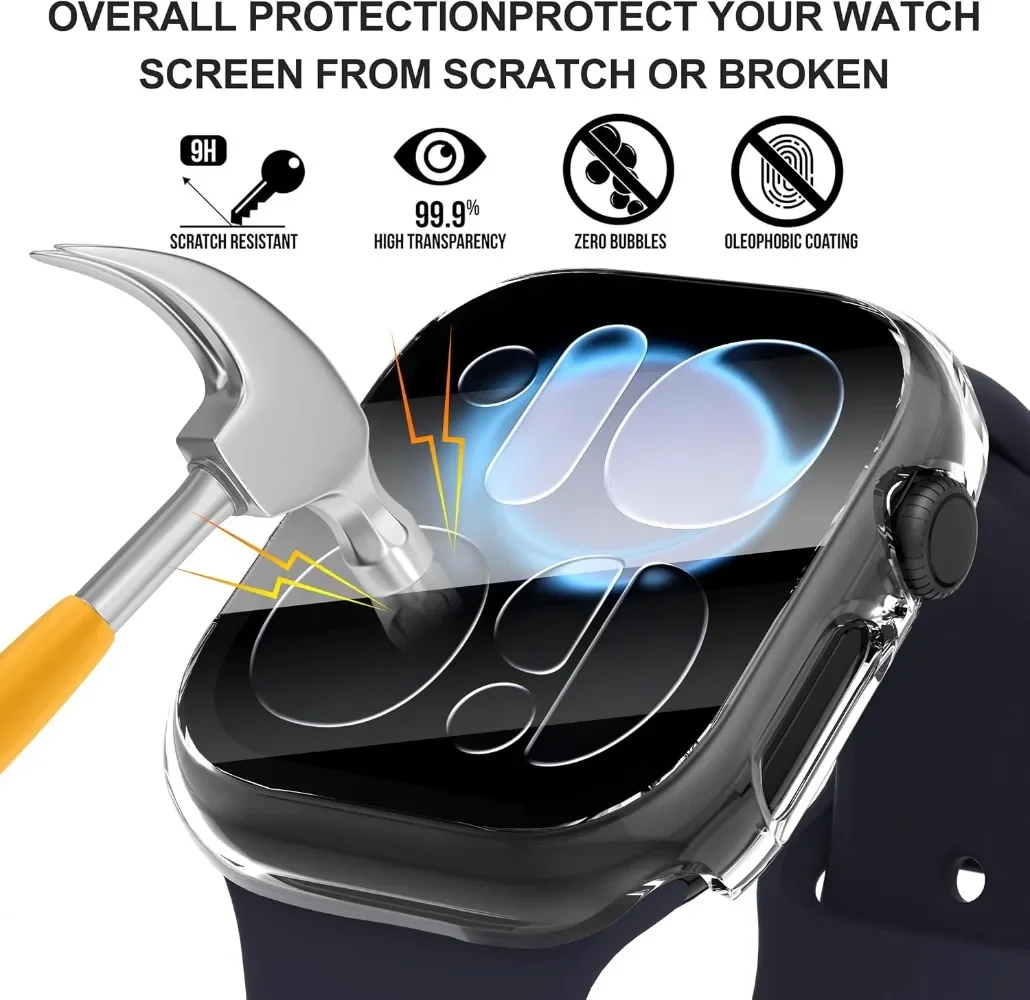 PC Case+Tempered Glass Screen Protector Case for Apple Watch Series 12 S12 42mm 46mm Protective Film Cover Bumper Watch Shell