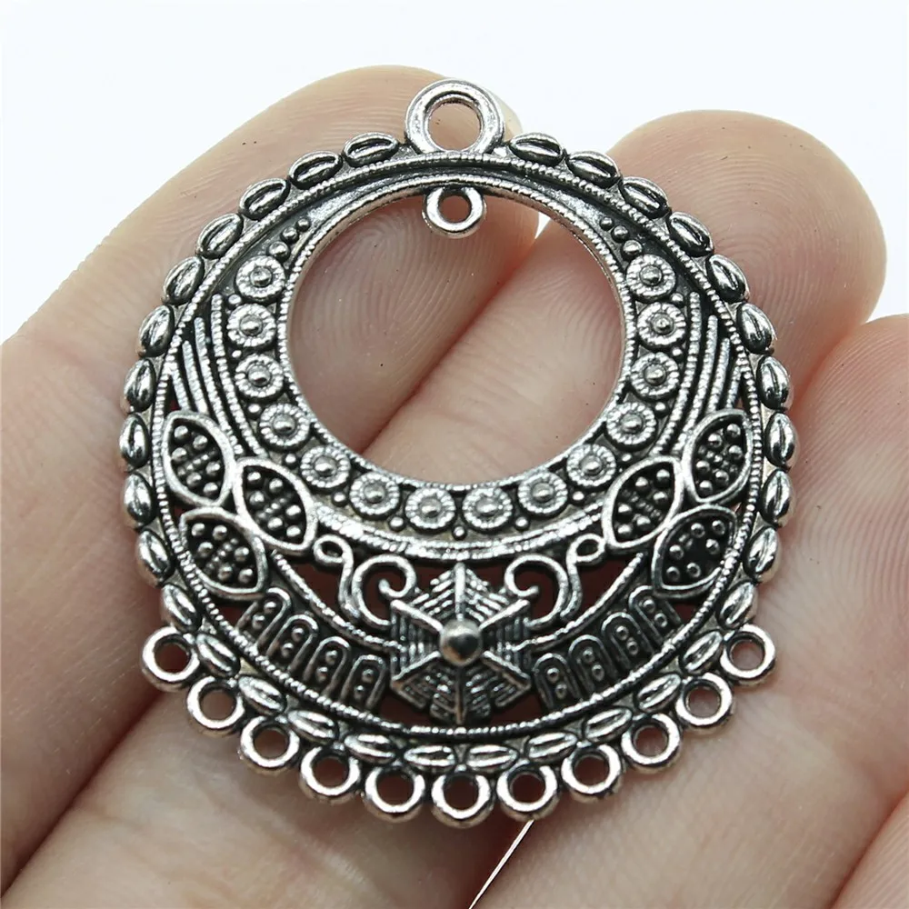 Wholesale 50pcs/bag 38x34mm Hollow Round Porous Chandelier Earring Connectors Antique Silver Color Jewelry Accessories