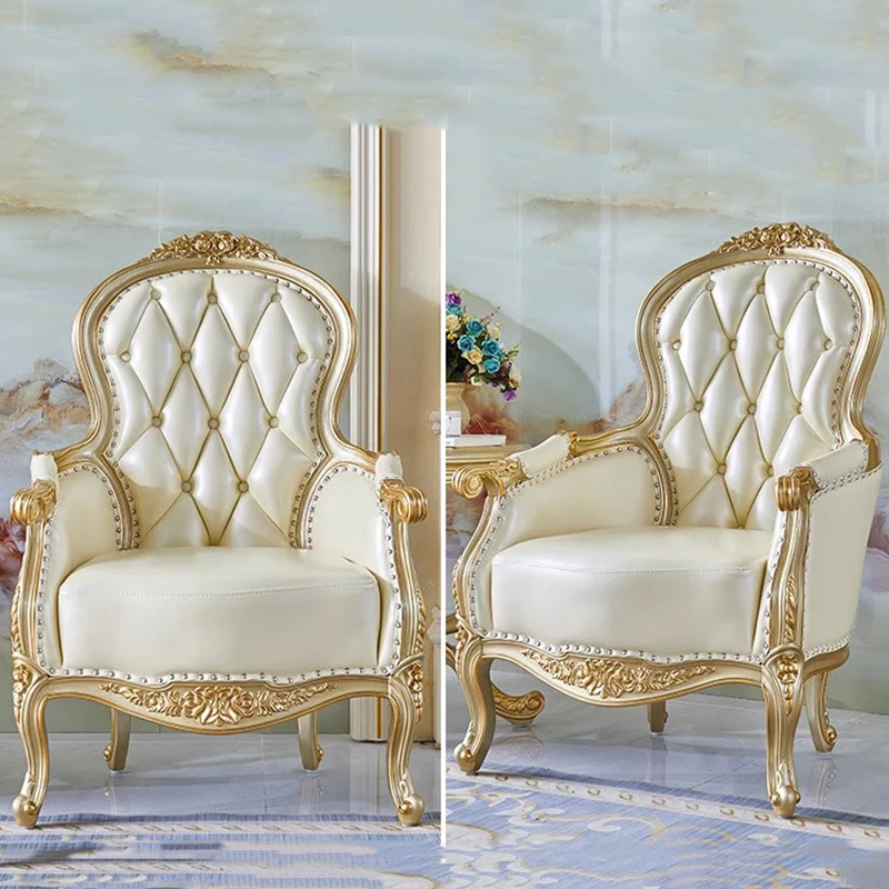 كرسي من الجلد الأوروبي مصنوع من الخشب الصلب لغرفة النوم الترفيهية كرسي أريكة فردي كرسي بذراعين للدراسة كرسي عالي الظهر أثاث منزلي للصالون