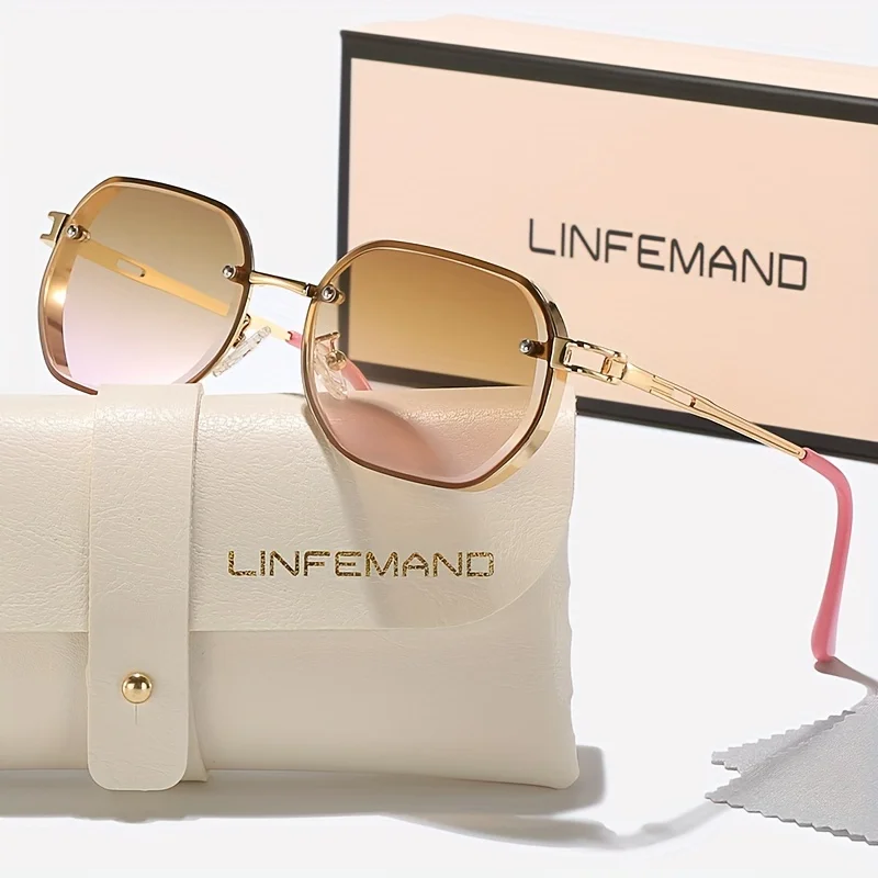 LINFEMAND Minimalistische, geometrische Sonnenbrille mit Metalldekoration und UV400-Schutz für Damen, ideal für Sommerpartys am Strand, Wanderungen und als Geschenk für den Urlaub. – Detail 6