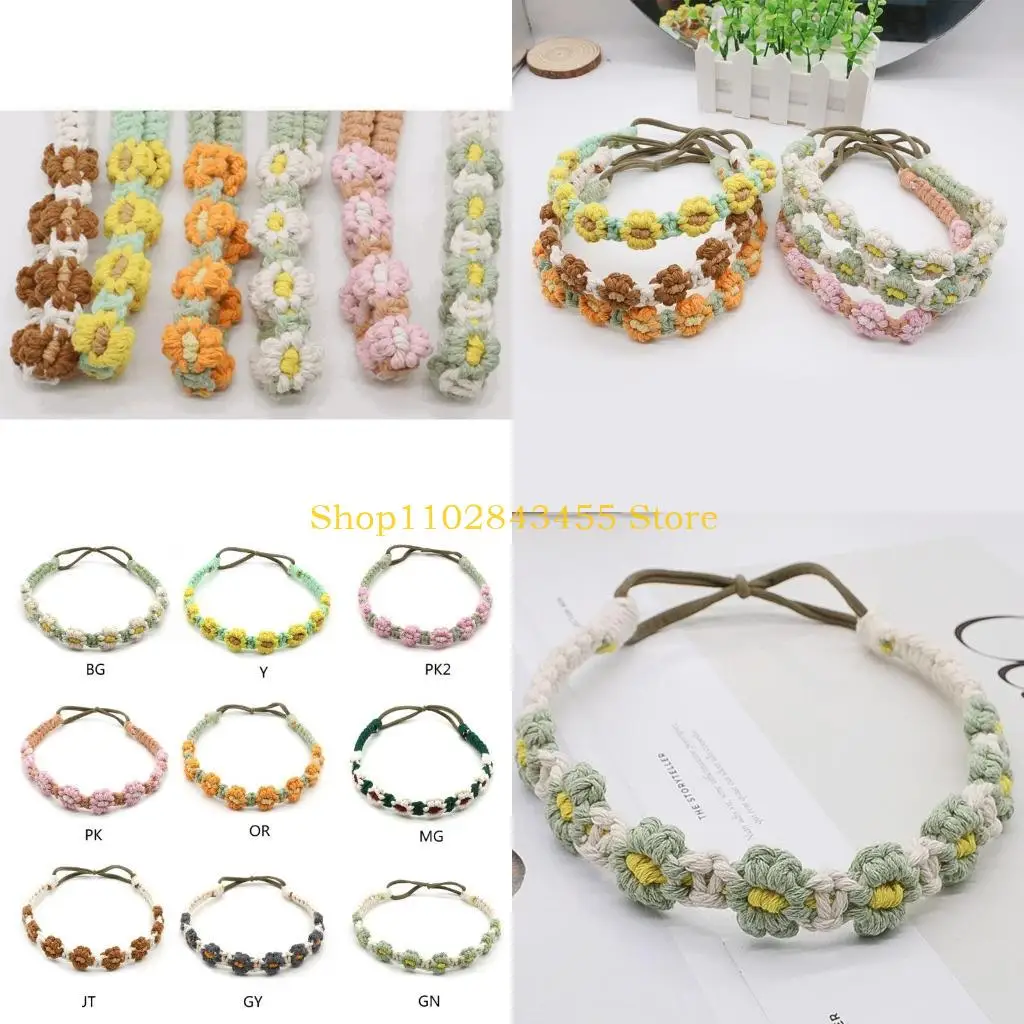 

49MC Handcrocheting Flower Headband for Female Elegant Hair Decorations Cotton Hairrope Head Accessory for Wedding Dress