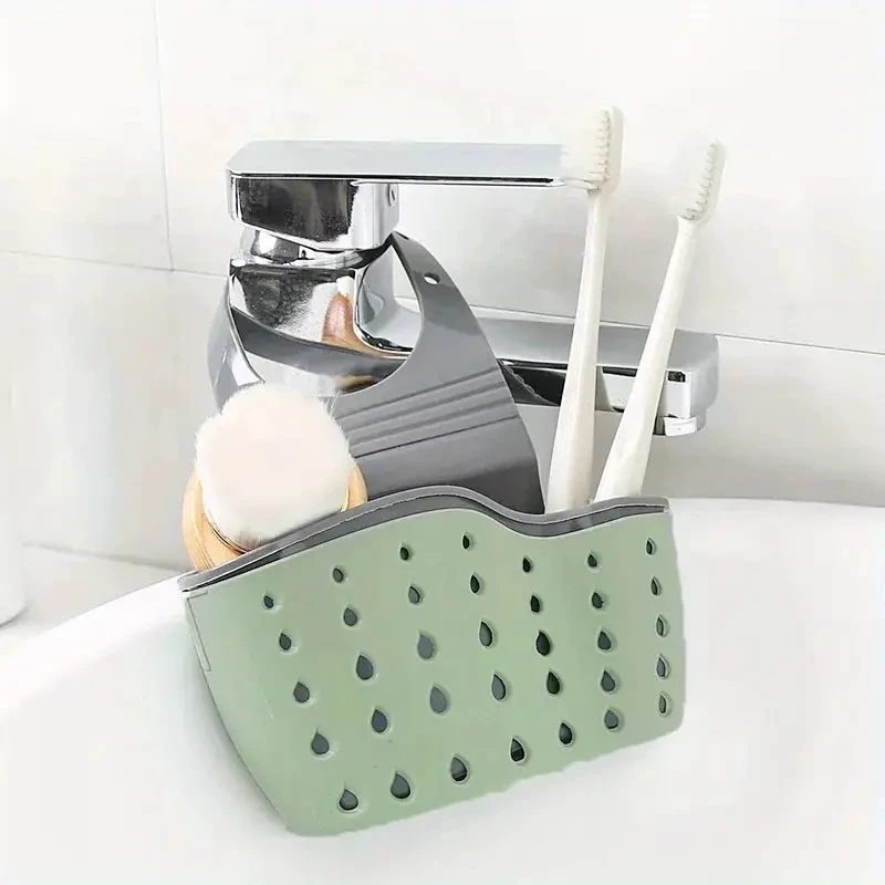 Adjustable snap-on sink draining hanging bag, double-layer draining for faucet sponge, kitchen storage rack