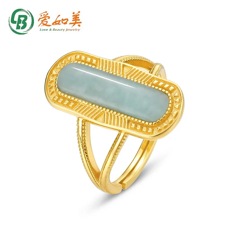 

New retro style geometric rectangular Tianhe stone ring S925 silver ferry 18K gold PT950 platinum palace style ring