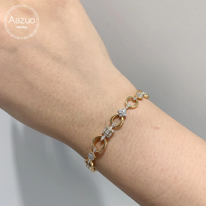 Aazuo Good Quality 18K Yellow Gold Real Diamonds 2.14ct Luxury Bracelet Gift For Woman Upscale Trendy Wedding Engagement Party