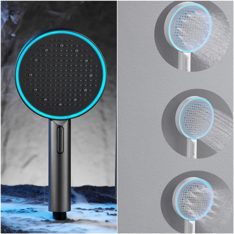 

No Electricity LED Shower Head High Pressurized Pommeau De Douche 3-mode Adjustable Spray Water Showerhead Bathroom Accessory
