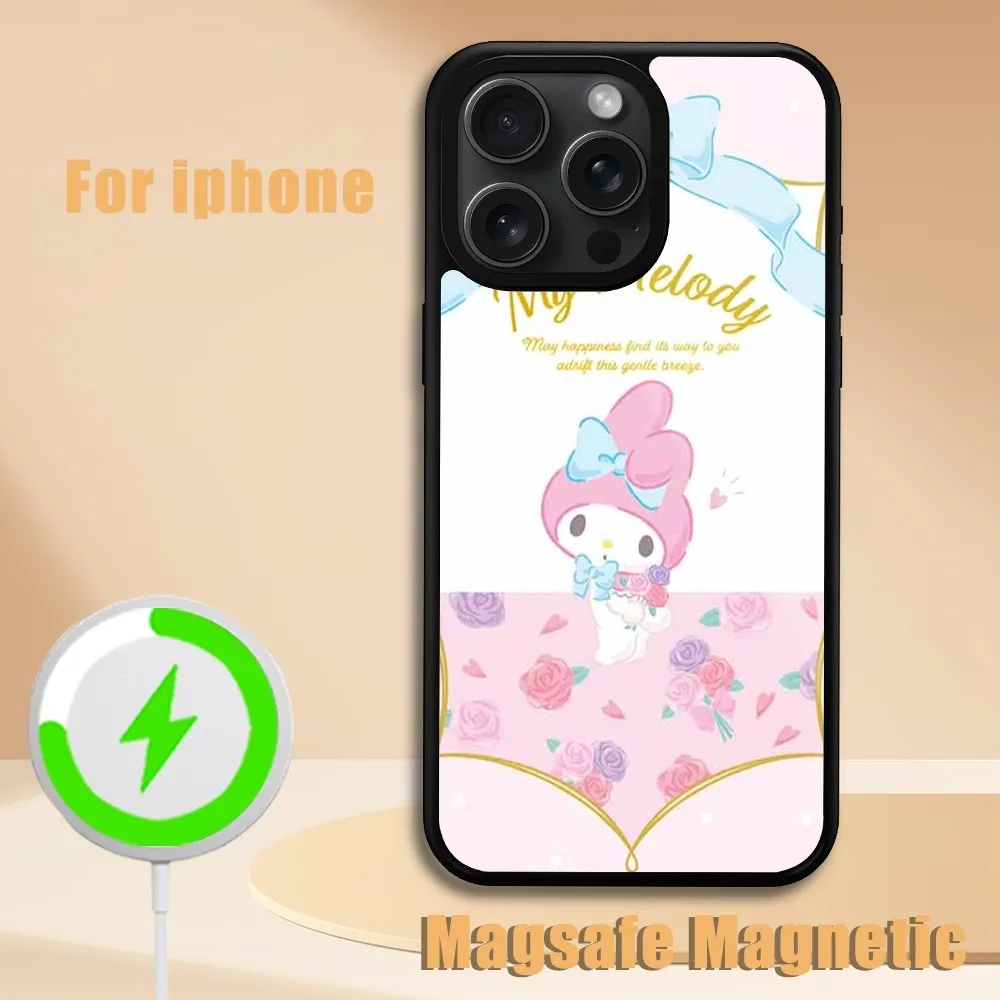 MINISO Sanrio Melody  Phone Case For iPhone 11 12 13 14 15 Plus Pro Max Magsafe Magnetic Wireless Charging Cover