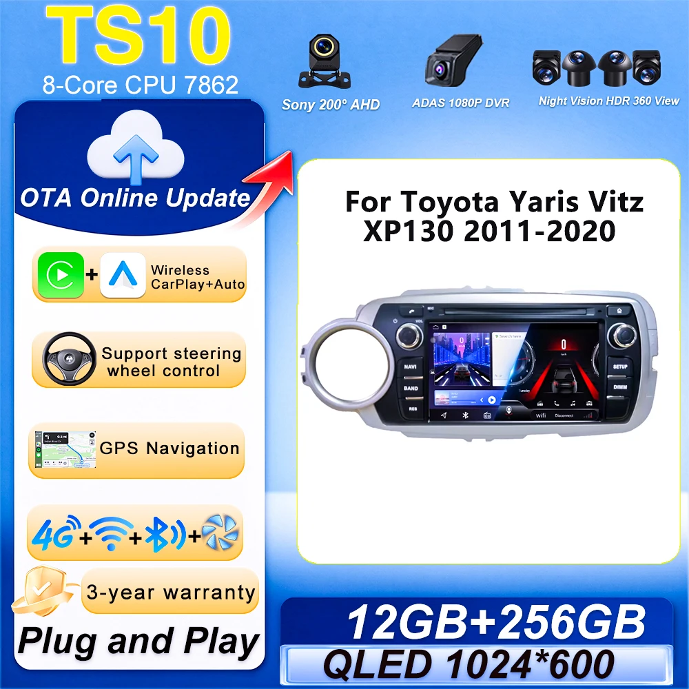 Android 16 Radio Carplay For Toyota Yaris Vitz XP130 2011-2020 Car Navigation Multimedia Automotiva Bluetooth WIFI 4G GPS