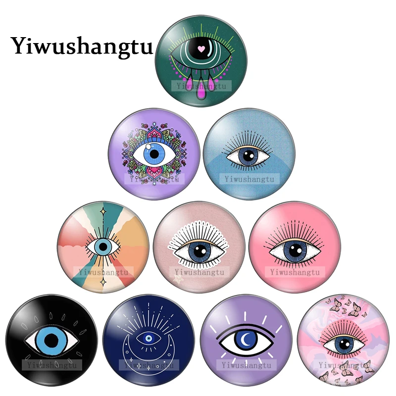 Fashion Watercolor pure evil Eyes Art Paintings 12mm/18mm/20mm/25mm Round photo glass cabochon demo flat back Making findings