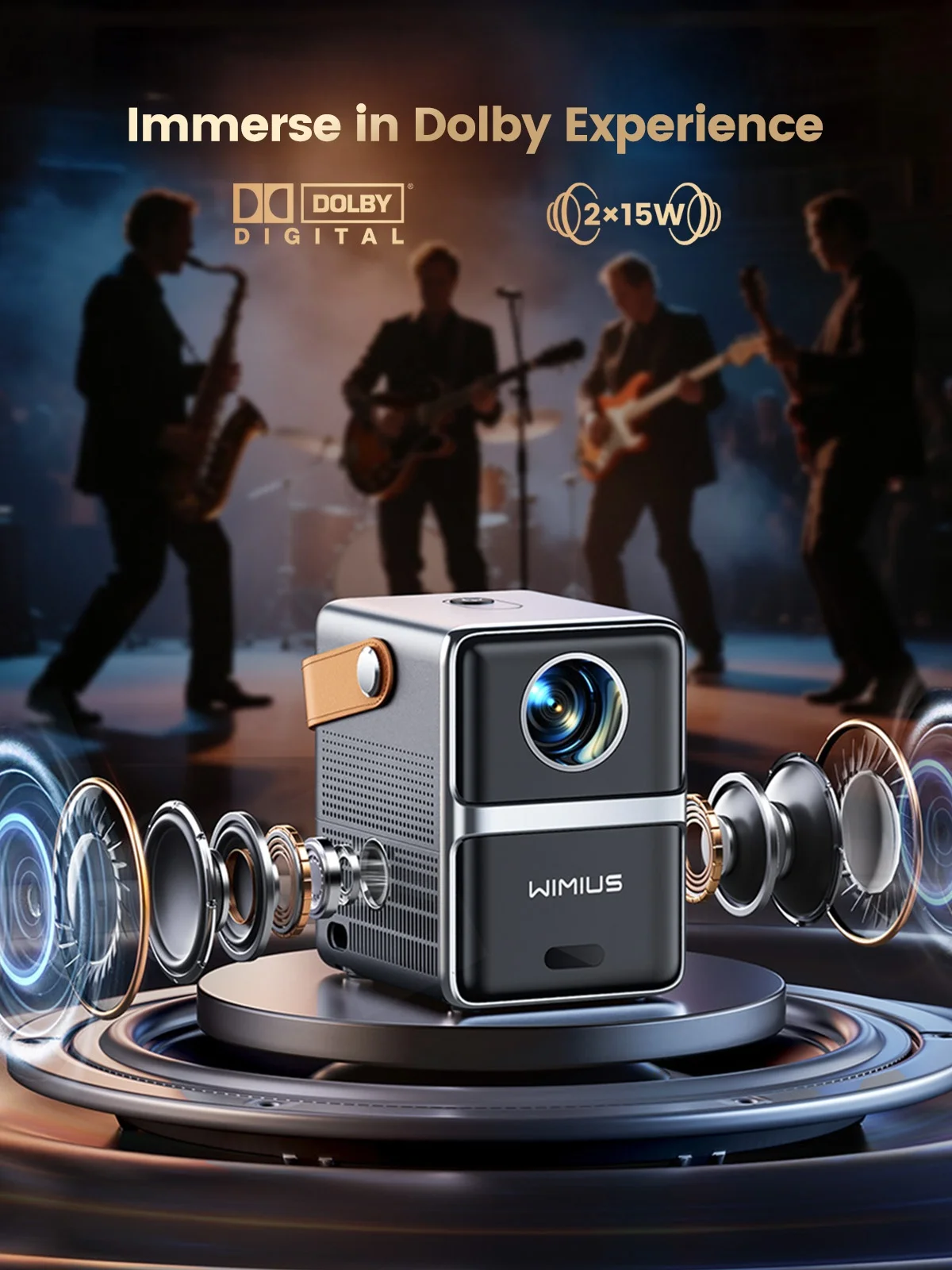 Wimius 1080P projecteur 4K Home cinéma 600ANSI Dolby Audio avec WiFi6 10W haut-parleurs projecteur de film projecteurs extérieurs portables