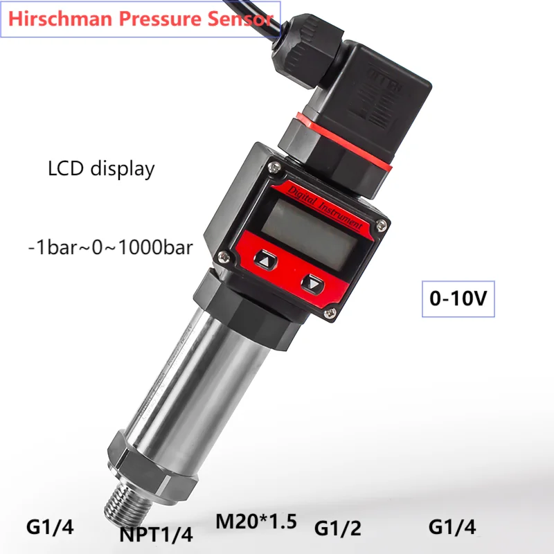 0.3bar to 0-10V Pressure Transmitter Digital Display -1bar-0bar-600 bar 10bar Gauge M20*1.5 LCD Hersman Pressure Sensor