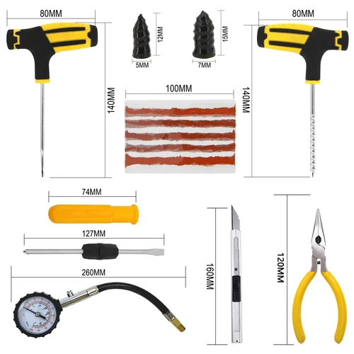 Imagen 2 del producto Kit de reparación de neumáticos de coche, herramientas de enchufe de punción, emergencia de punción de neumáticos para tiras de neumáticos universales, herramienta de reparación de pegamento para agitar