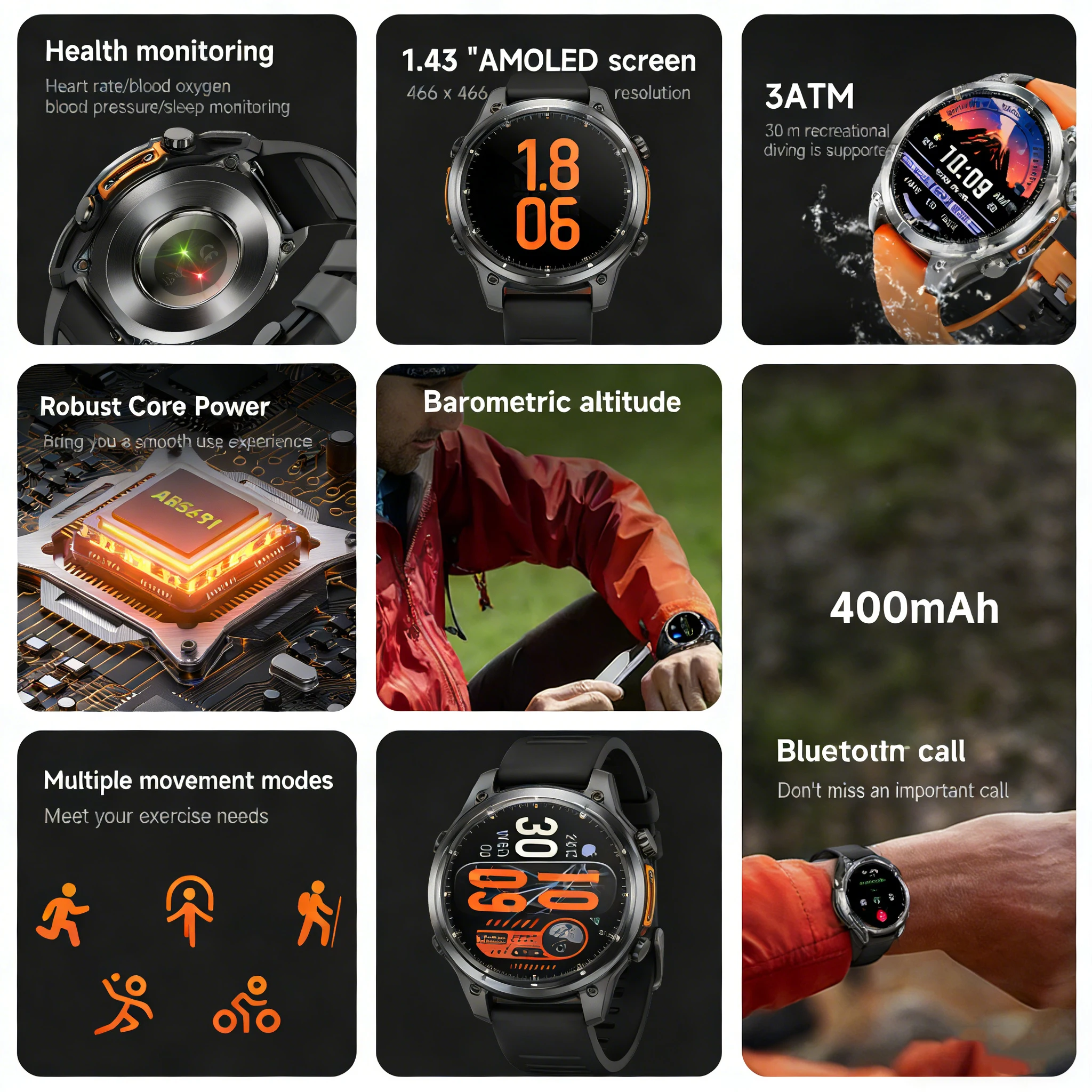2026 HD300 Smart Watch, AMOLED Screen, Bluetooth 5.4 Call, AI Assistant, Waterproof Health Monitoring, Diving Smartwatch