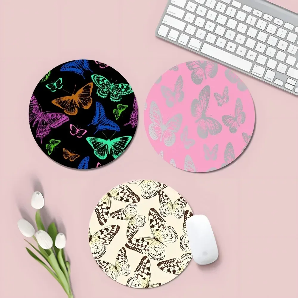 Butterfly Pattern Non-slip Round Speed Version Game Computer Keyboard Office Table Mat PC Laptop Mouse mat Office Desk