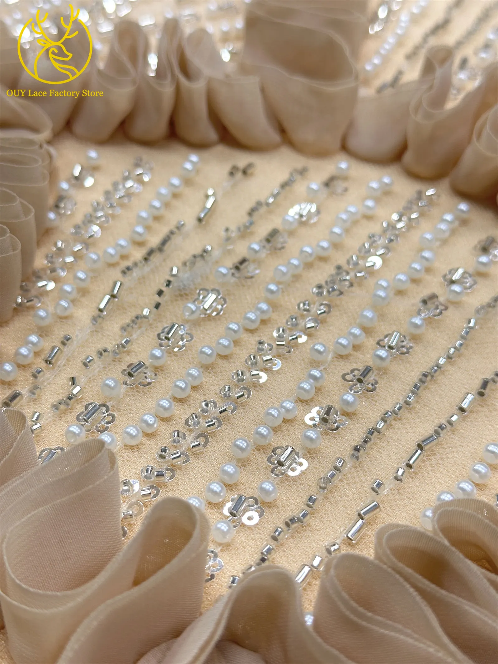 3D High-End Französischer Mesh-Stoff mit Stickerei und Perlen, Spitzenstoff 2026, Hochwertiger Afrikanischer Pailletten-Tüll für Hochzeitskleider zum Nähen – Detail 11