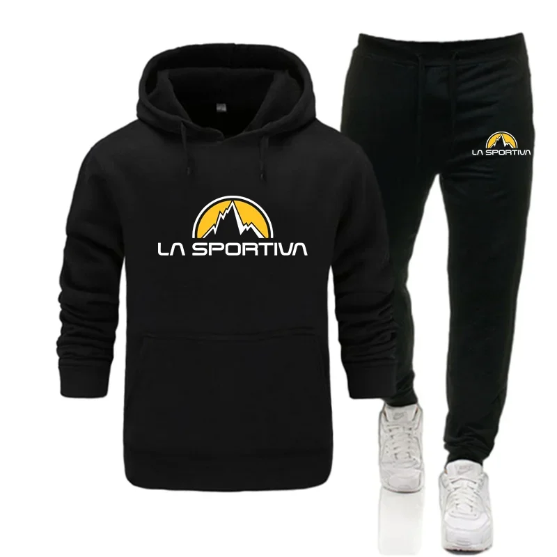 La Sportiva Men's Tracksuit Hooded Pullover + Sweatpants Sports Suit Casual Jogger Sportswear 2 Piece Male Fleece Streetwear Set