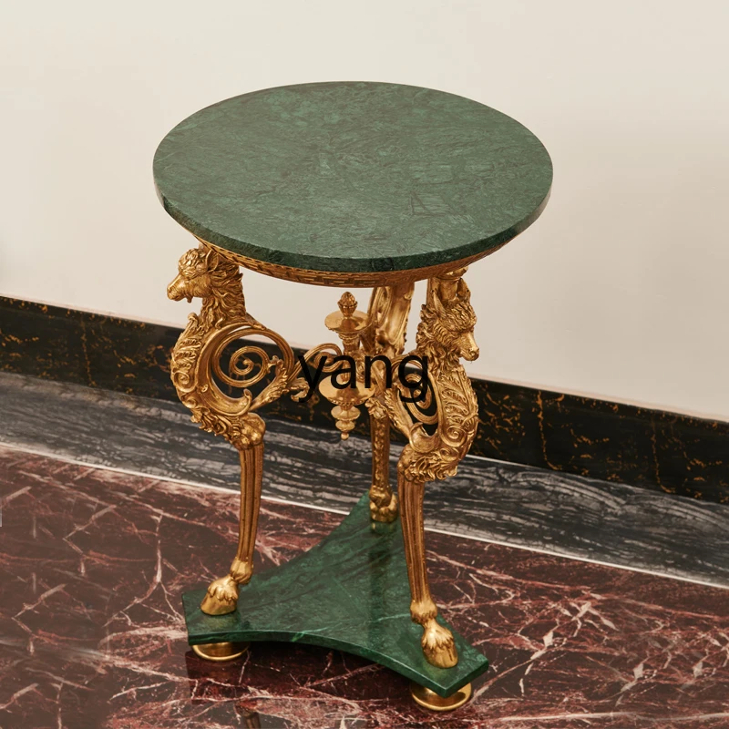 LTT European retro luxury living room full copper dragon horse side table small coffee table