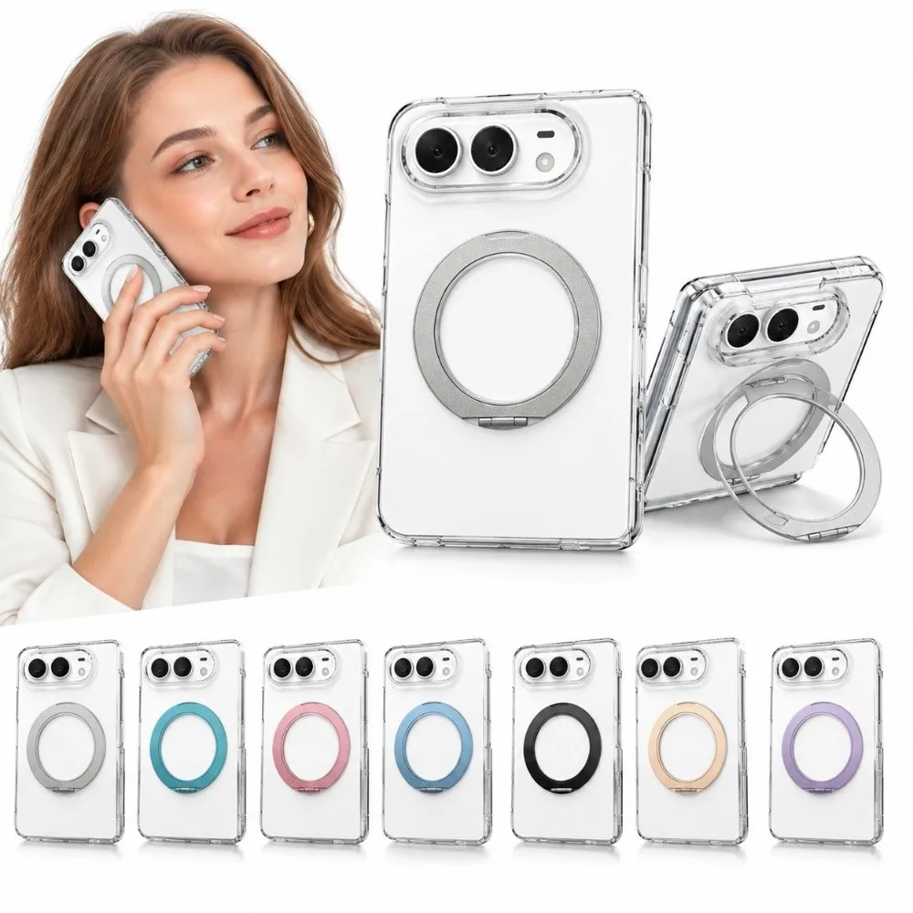 Transparent Folding Phone Case Two-in-One 360 Degree Rotation Magnetic Phone Case Scratch Resistant Full Coverage for iPhone Duo