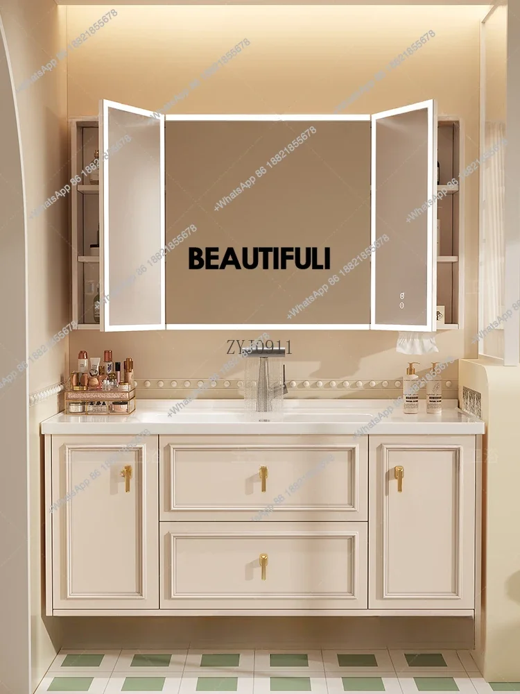 RR Cream air type bathroom cabinet ceramic integrated basin bathroom cabinet toilet wash basin cabinet combination