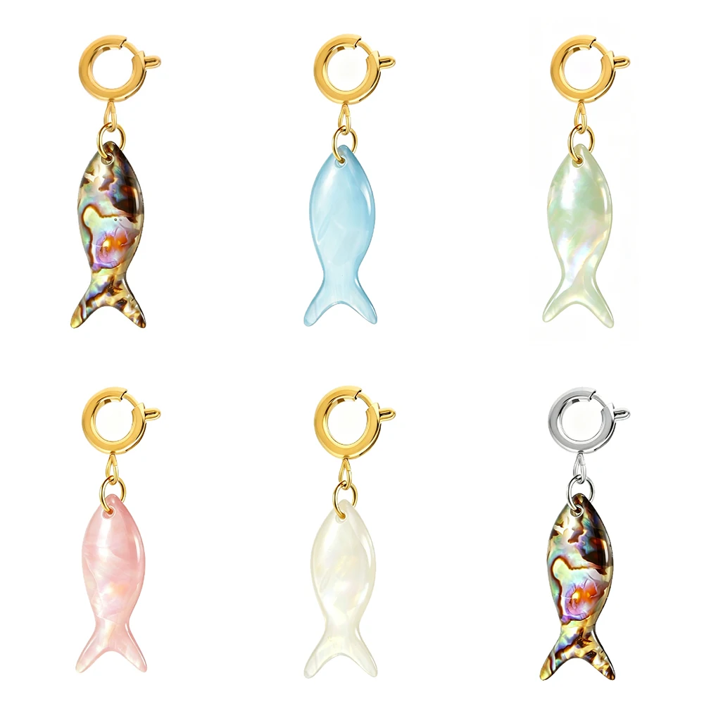 Natürliche Muschel-Fisch-Anhänger mit Edelstahl-Federklemme, Schillernde Ozean-Mini-Fische, Handgefertigter Wasserfester Schmuck