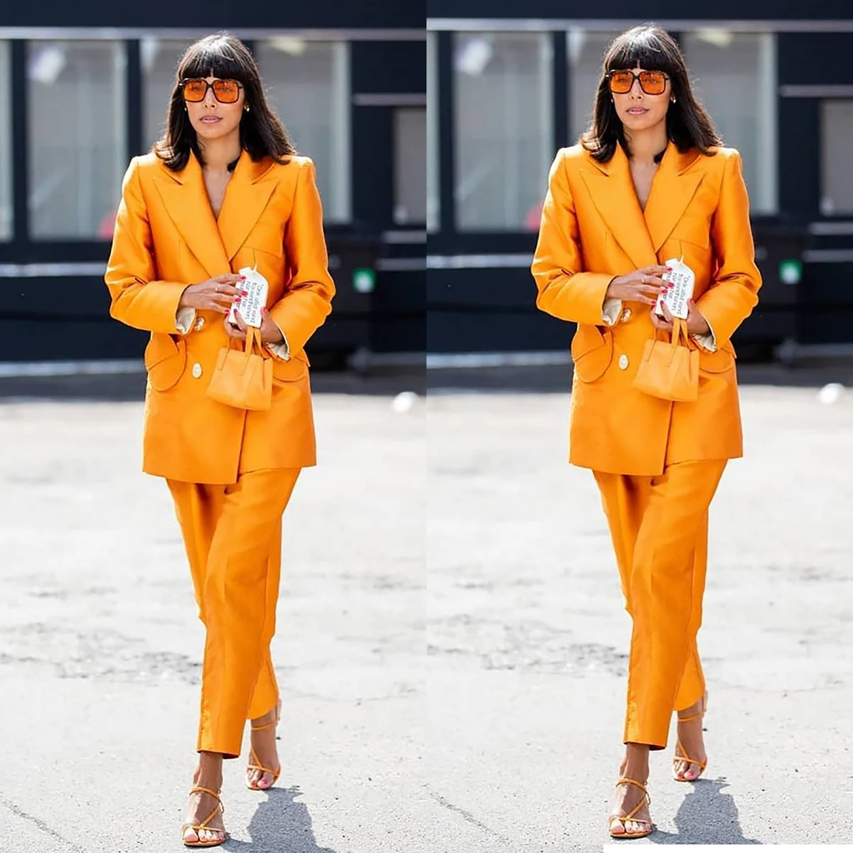 Office Lady Orange Women Suits Dresses Peaked Lapel Party Gown Slim Fit Jacket Custom Made  Power Blazer 2 Pieces