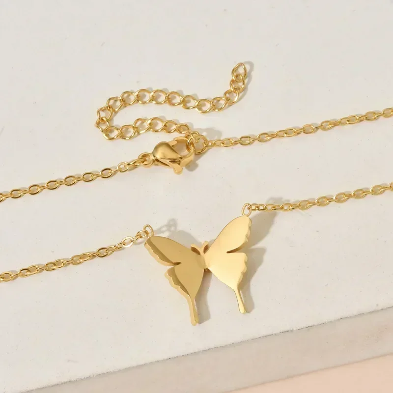 Vintage Butterfly Necklace Women Golden Stainless Steel Blade Fine Chain Aesthetic Charms Choker Women Jewelry Gift To Women