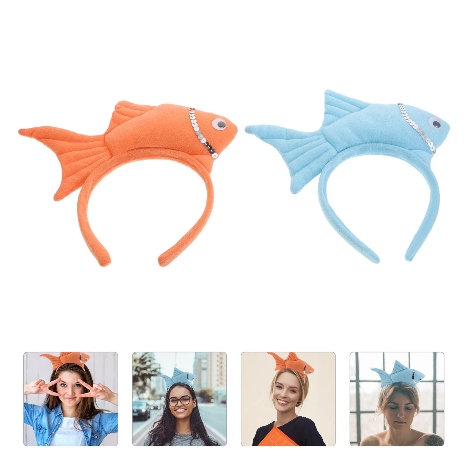 

2Pcs Fish Headband Cartoon 3D Goldfish Hair Hoop Holiday Party School Events Halloween Dress Up Accessories Animal Hair Bands