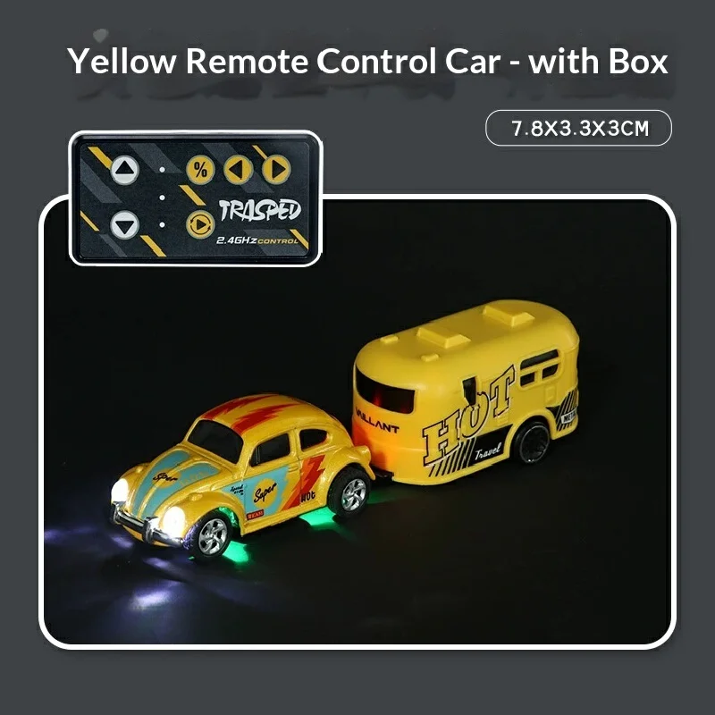 

Trasped 1:64 Mini 2.4ghz Wireless Remote Control Car Alloy Retro Beetle Toy Car With Trailer Mobile Phone Operated Kids Model