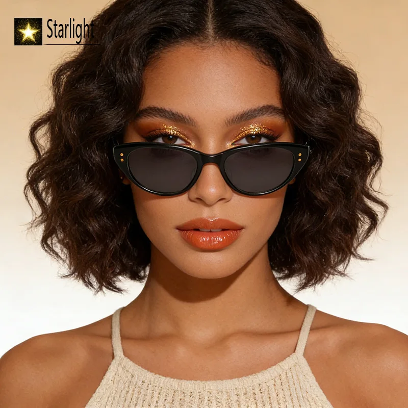 Thin Polarized Cat Eye Sunglasses Woman Acetate Fashion Black Unisex UV400 Handcraft Retro Glasses Man Eyewear Women Retro Beach