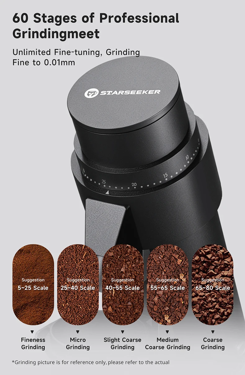 STARSEEKER EDGE PLUS Electric Coffee Grinder 63MM Titanium Burr Stepless Fineness Adjustment Removable Magnetic Suction Port