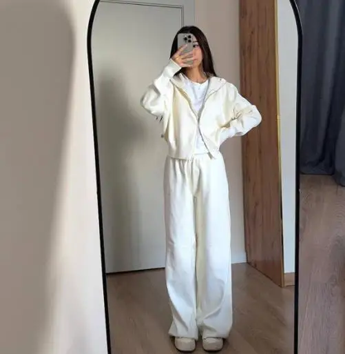 

Autumn and Winter Women's Casual Simple Slim Fit Lapel Zipper Knitted Jacket and High Waist Slim Fit Straight Leg Pants Set