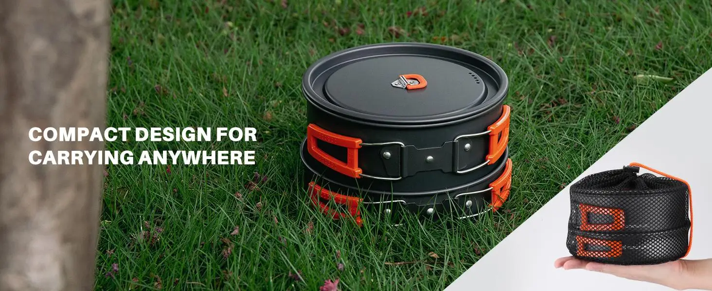 Odoland 10pcs Camping Cookware Camping Pots and Pans Set with Kettle Plastic Bowls and Soup Spoon for Camping, Backpacking, Outdoor Cooking and Picnic