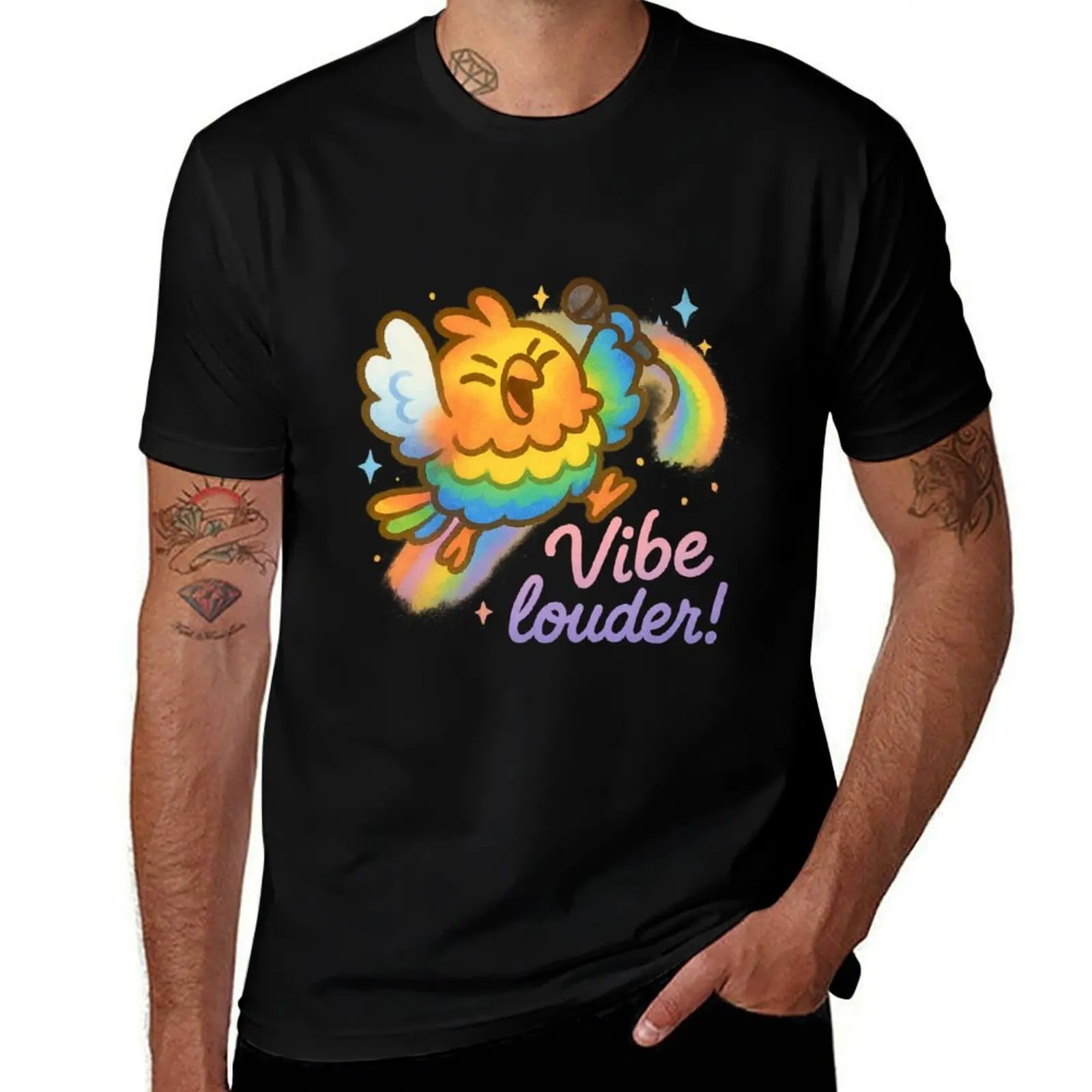

Rainbow Bird Vibe Louder Singing Pride Cute Art T-Shirt hippie clothes fashion shirts men clothing