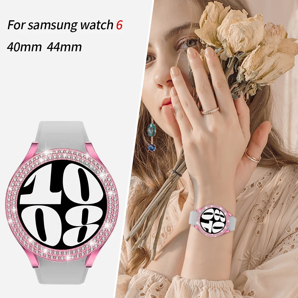 Diamond Watch Cover for Samsung Galaxy Watch 6 40mm 44mm PC Case Not Screen Protector Double bling case Protective Bumper Shell