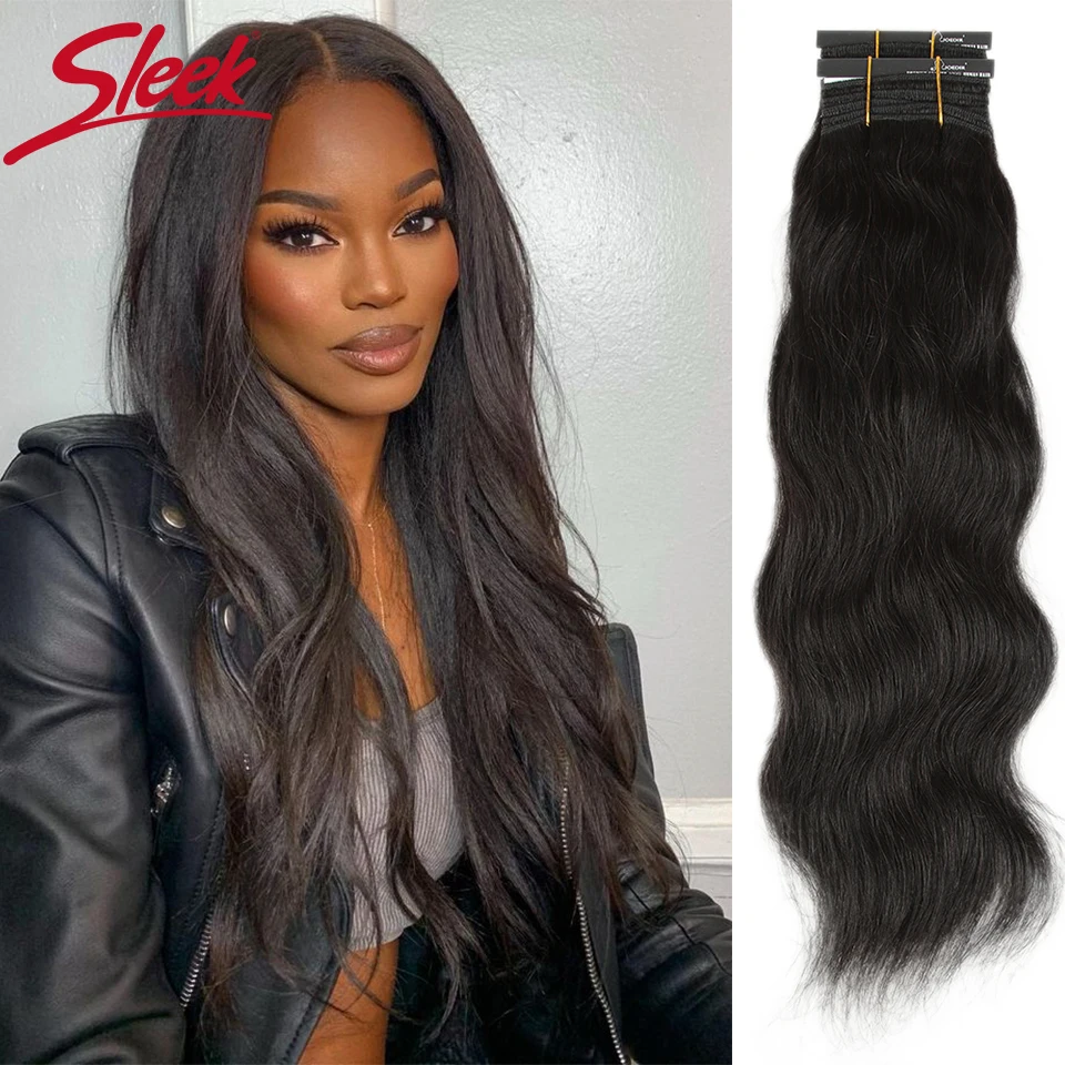 Sleek Human Hair Bundles For Women 100% Unprocessed Human Hair Wavy Doule Drawn Bundles Weave Extensions Singles Bundles