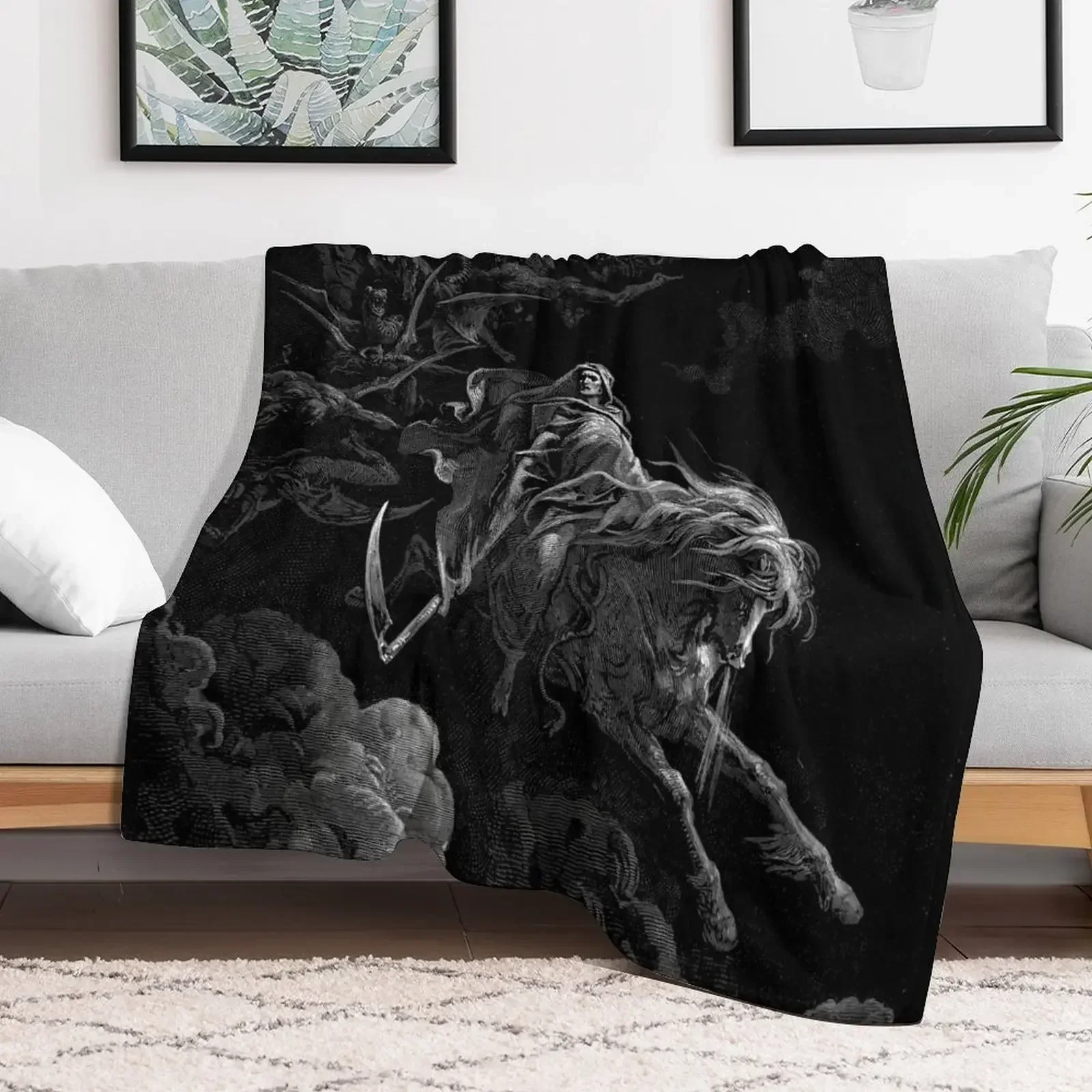 Gustave Dore Death on the Pale Horse Throw Blanket warm winter Soft Plaid Blankets