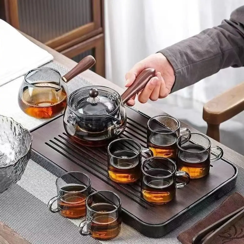 Heatable Glass 360 Degree Rotating Teapot Heat Resistant Transparent Fair Cup Large with Handle Boiling Teapot Tea Filter
