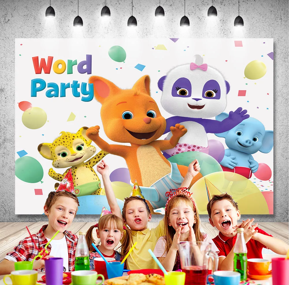 

DIXSG Word Party Banner Background Kids Birthday Elephant Baby Shower Purple Panda Photography Cartoon TV Photo Studio Props