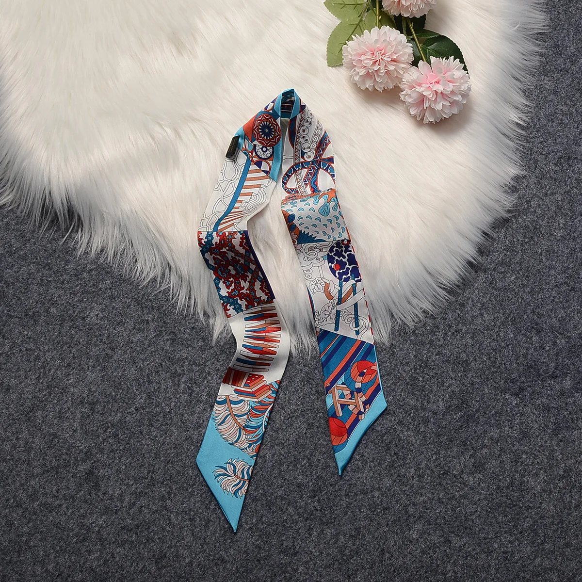 2022 New 100% Silk Scarf Women Luxury Natural Silk Slender Hair Band Bags Scarves Foulard Fashion Turban Headband