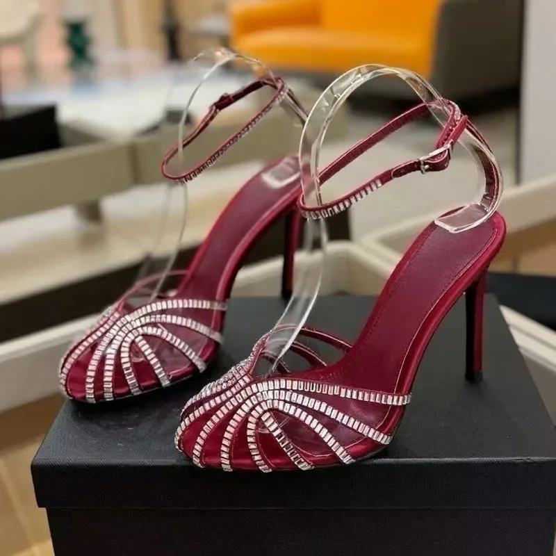 Runway Super High Heels Sandals Women Round Toe Hallow Outs Bling Rhinestone Stiletto Sandalias Summer Sexy Party Banquet Shoes