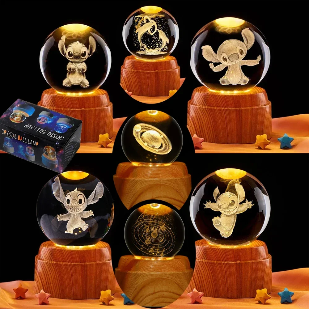 جديد الكرتون غرزة سلسلة الكرة غرزة بيكاتشو ميكي ماوس الدورية ثلاثية الأبعاد كريستال الكرة ليلة ضوء الليزر نحت هدايا الأطفال