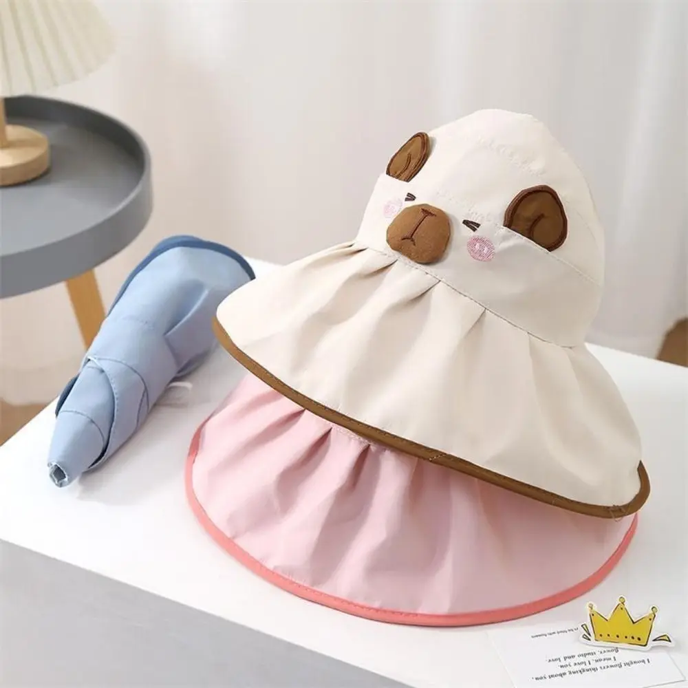 

Korean Style Cartoon Capybara Bucket Hat Quick-dry Shading Hat Summer Kid Sunhat Solid Color Anti-UV Sun Hat