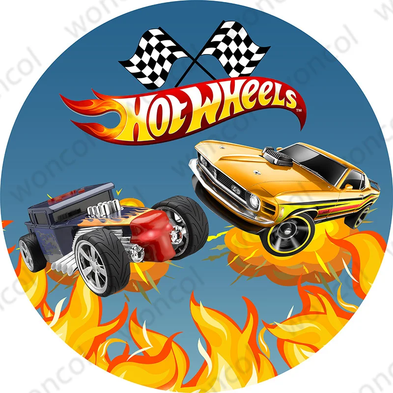 Hot Wheels Circle Backdrop Boy Birthday Photography Background Hot Wheels Cylinder Cover Party Decor Photocall Backdrop