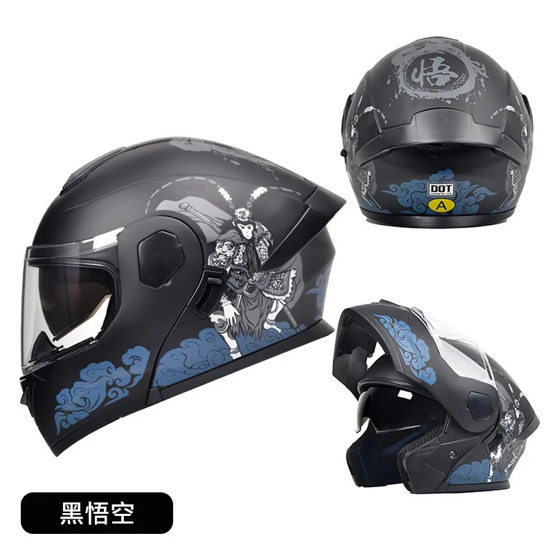 Motorcycle Helmet Men's and Women's Locomotive LED Tail Light Full Helmet Universal 3C/DOT Certified Face Helmet M-XXL