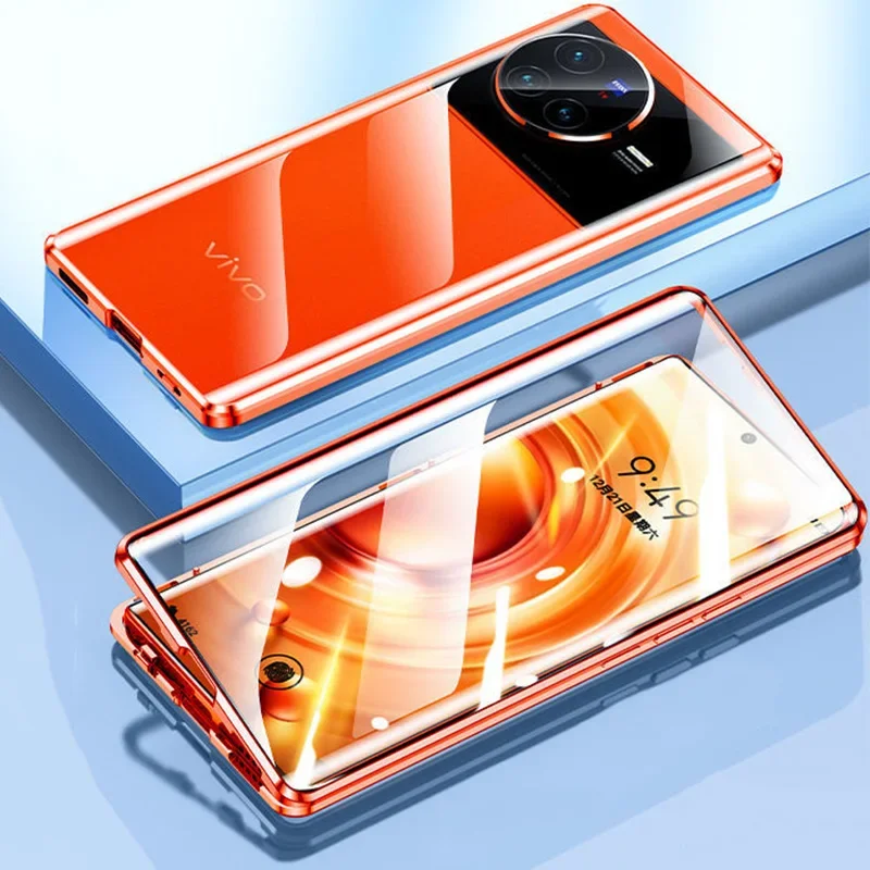 For Vivo X80 Pro Mobile Phone Case Double-sided Glass Magnetic Suction All-inclusive Anti-fall Protective Cover Transparent