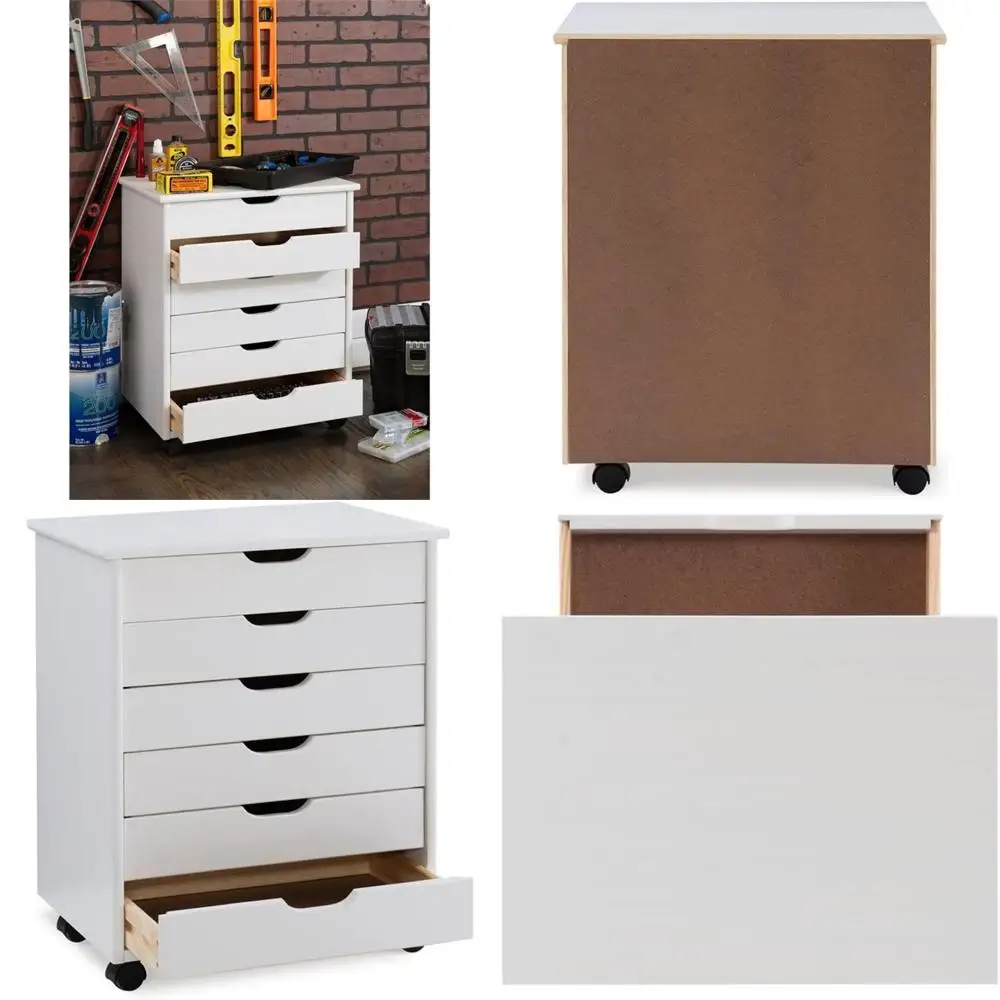 

White Washed 6-Drawer Dresser with Rolling File Cabinet for Storage and Organization