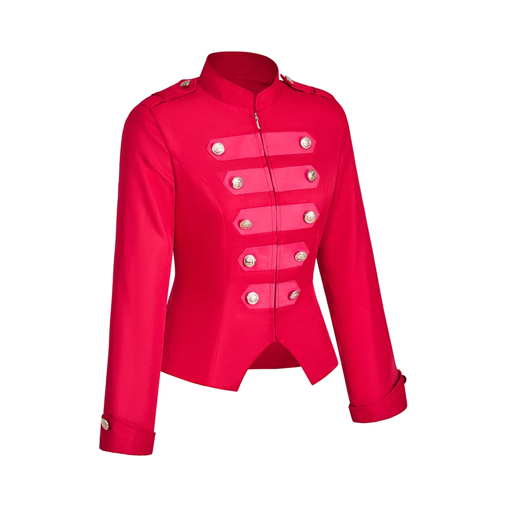 Red Victorian Steampunk Jacket Circus Ringmaster Costume Women Zip Up Gothic Military Jacket Blazers Coat Outfit